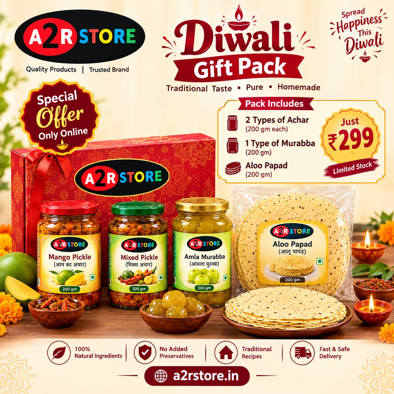 Diwali Combo Pack ( Aloo Papad , 2 Types Achar , Murraba )